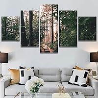 SIGNWIN 5 Panel Canvas Wall Art Green Forest for Home Decorations Ready to Hang - 60