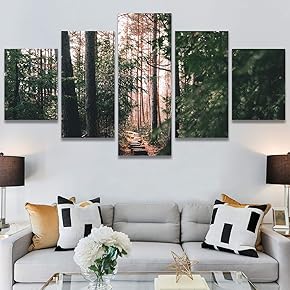 SIGNWIN 5 Panel Canvas Wall Art Green Forest...