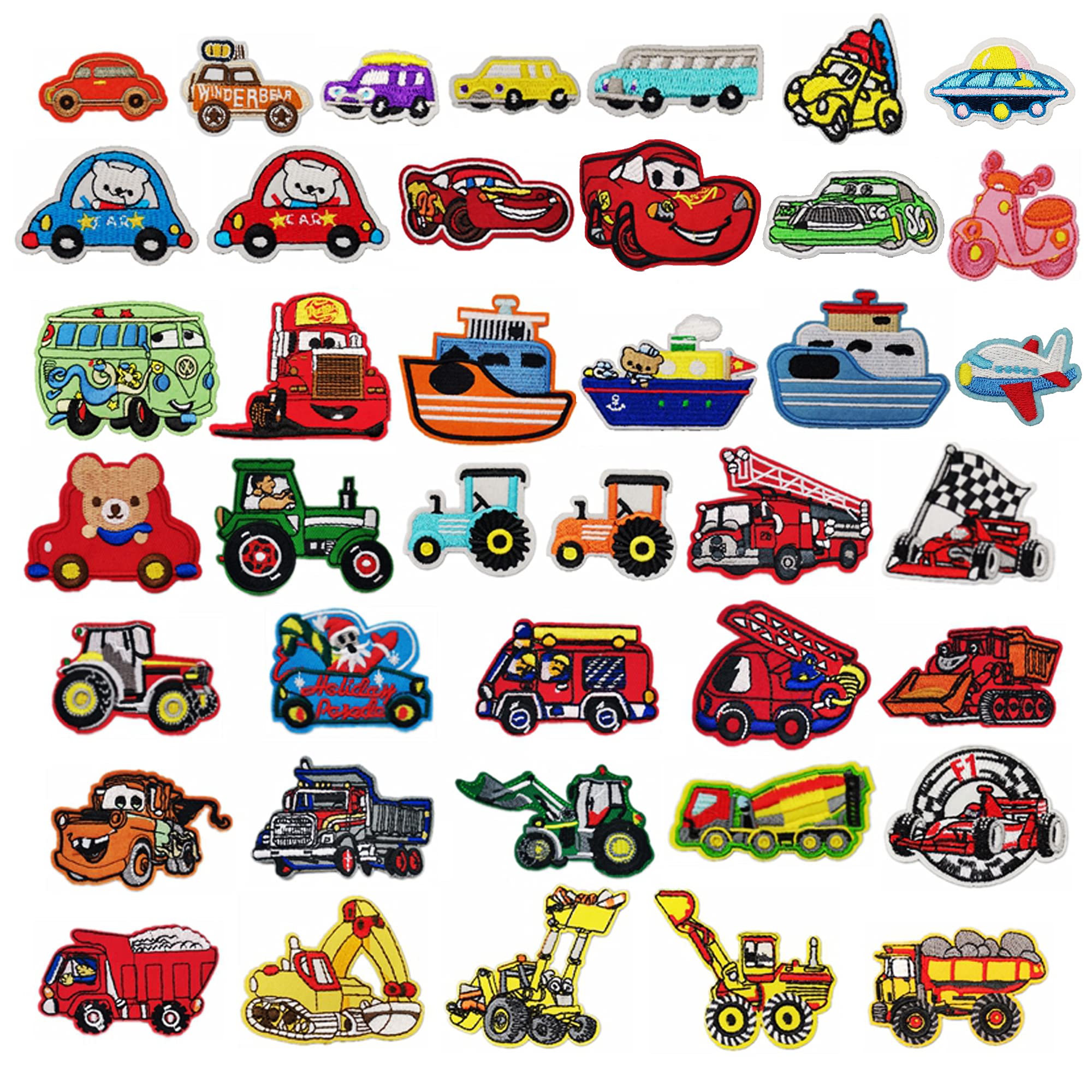 Woohome Car Iron on Patches Excavator, Racing car, Fire Truck Iron on Patches, 40 PCS Car Sew-on Applique Sew On Patches for Kids DIY Crafts Clothing Jeans Jackets Bags Iron-on Kit