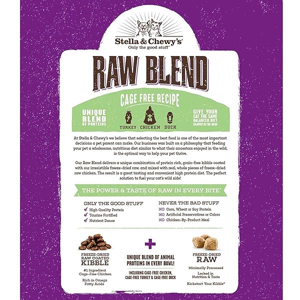 STELLA & CHEWY’S RAW BLEND PREMIUM KIBBLE CAT FOOD – GRAIN FREE, PROTEIN RICH MEALS – CAGE-FREE POULTRY RECIPE – 2.5 LB. BAG