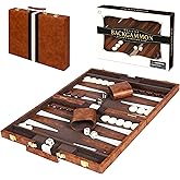 Premium Backgammon 18" Large Brown - Backgammon Sets for Adults and Kids | Leatherette Back Gammon Board Game Set - Travel Backgammon Set Board Encased with Accessories