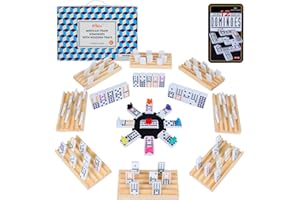 Offelec Mexican Train Dominoes Set with 8 Wooden Holders, Double 12 Dominoes Set for Adults, 91 Tiles Colored Dominos Set for Kids Family Night Board Games, Mexican Train Games for 2-8 Players