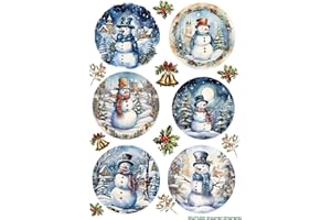 EUROPEAN EXCELLENCY Wet Transfers Decals for Craft 8.25” x 11.75” Decor Transfers for Crafts, Wood, Glass, Furniture, Christmas Gifts, Junk Journal Supplies, Decoupage Supplies (Snowmen Ornaments)