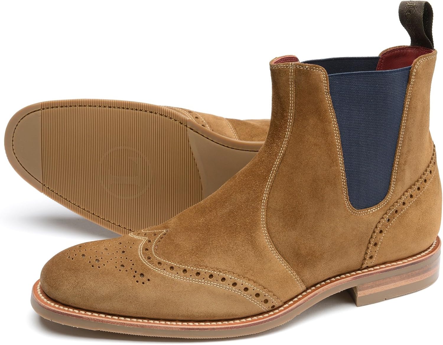 Loake Men's Hoskins Brogue Leather Suede Chelsea Boots (12 UK, Tan