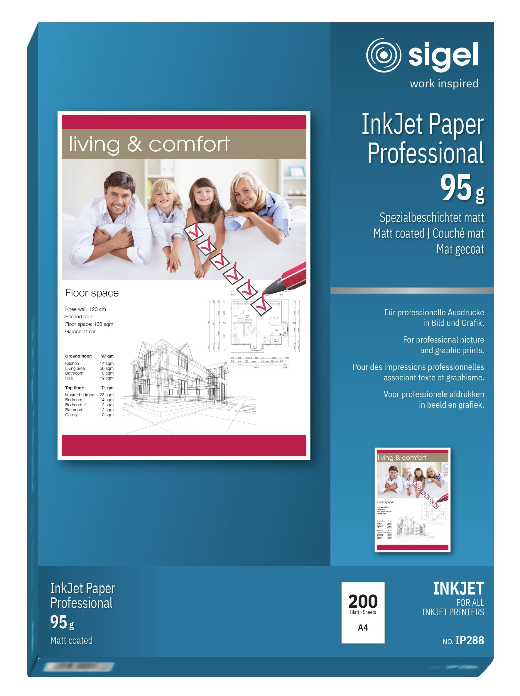 SIGEL IP288 InkJet Paper, coated, White, 95 gsm, A4, 200 sheets