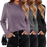 Huukeay 3 Pack Women's Long Sleeve Sweaters, Lightweight Crew Neck Shirts Regular Fit Tunic Tops Casual Solid Color Pullover