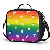 Kwlegh Rainbow Kids Lunch Box for Girls Insulated Lunch Bag for School Colorful Rainbows Daisy Lunchbox Cute Lunch Cooler Bag Reusable Thermal Meal Tote Kit with Shoulder Strap