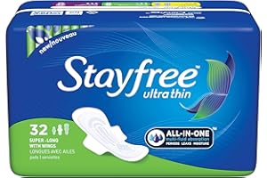 Stayfree Ultra Thin Super Long Pads with Wings For Women, Reliable Protection and Absorbency of Feminine Moisture, Leaks and Periods, 32 count - Pack of 4