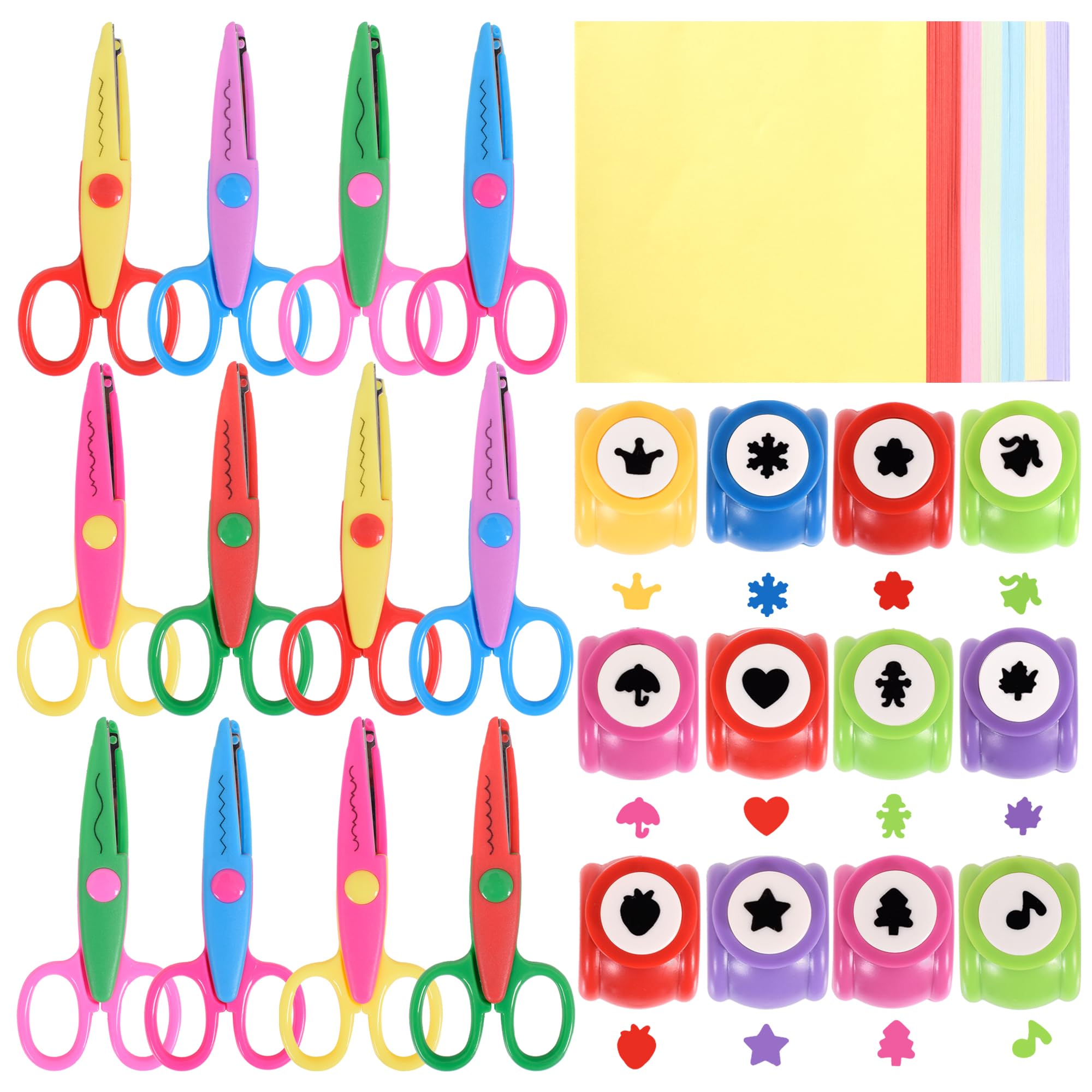 Photo 1 of 12 PCS Craft Scissors Decorative Edge, 12 PCS Small Hole Punch Shapes, 90 Sheets Colorful Origami, Adults Craft Kit for DIY Crafts, Scrapbooking, Card Making, School Supplies