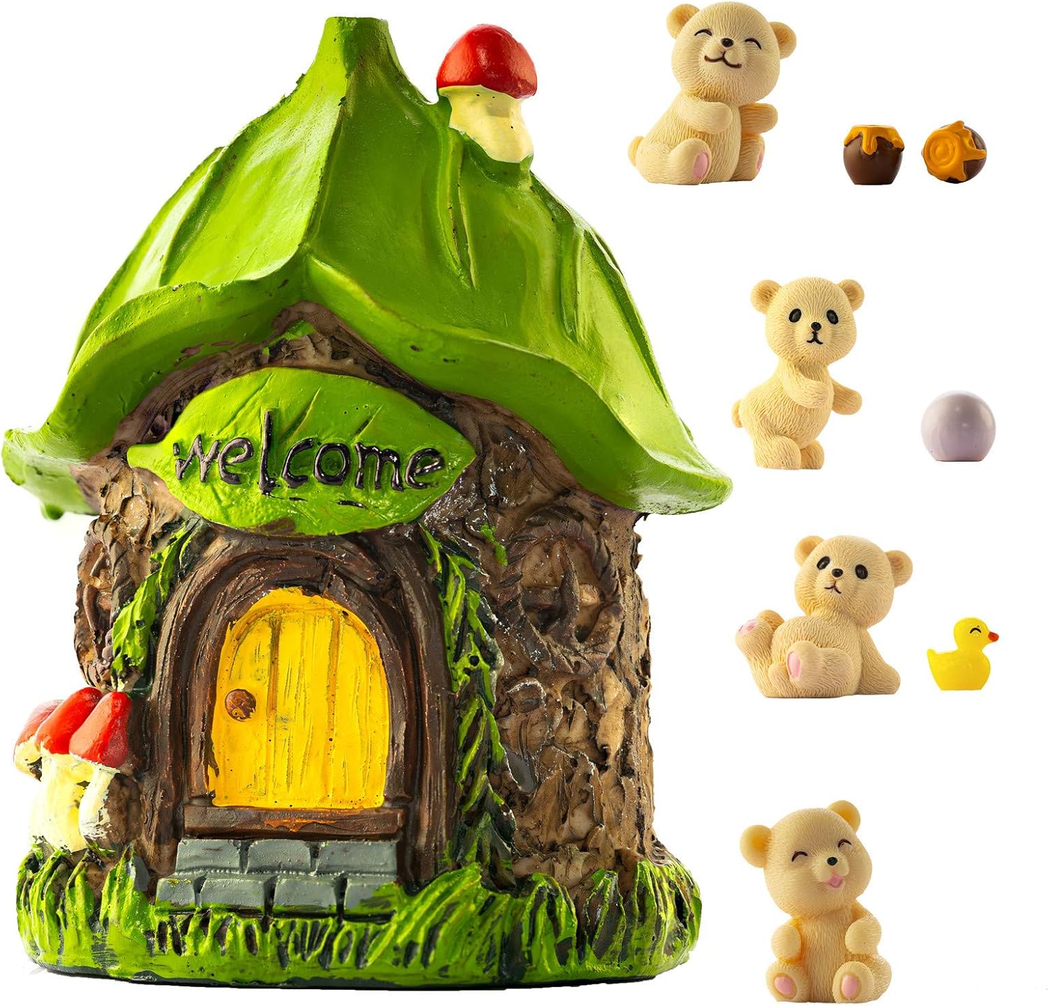 Fairy Garden Accessories Gnome Bear - Cute Tiny Mushroom Miniatures Fairy House Kits Statues Outdoor Decoration My Patio Courtyard Decor Home Suitable for Kids & Adults