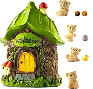 Fairy Garden Accessories Gnome Bear - Cute Tiny Mushroom Miniatures Fairy House Kits Statues Outdoor Decoration My Patio Courtyard Decor Home Suitable for Kids & Adults