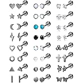 BSJ4U 24 Pairs Flat Back Earrings Hypoallergenic Surgical Stainless Steel Earrings Set Small Gold Plated Flat Back Stud Earrings for Women Men Tiny Cartilage Helix Screw Back Flatback Earrings Studs