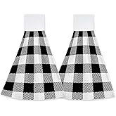 CIAIDU Black and White Plaid Hanging Kitchen Towels Hand Tie Towels Set of 2 PCS Dish Towels with Loops Tea Bar Dish Cloths Towel for Bathroom Home