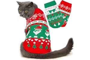 JNANCUN Stretchy Cat Christmas Sweater - 2 Packs Christmas Sweaters for Cats | Snug Winter-Ready Knit for Boy/Girl Cats & Kittens(Scarlet, Medium)