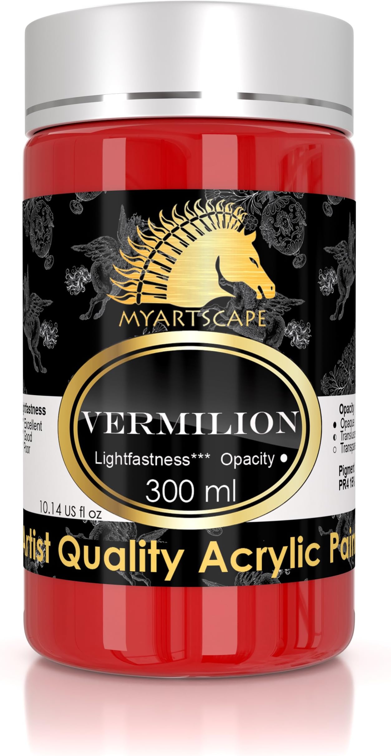 MyArtscapeVermilion Acrylic Paint - 300ml Bottle (10oz) - Artist Quality - Lightfast - Heavy Body - Vibrant Color - Great Tinting Strength - Professional Grade Paints