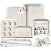 Country Kitchen Nonstick Stackable Bakeware Set - Deluxe Heavy Duty, Durable, Easy Release Baking Set, 8 Pcs, Cream