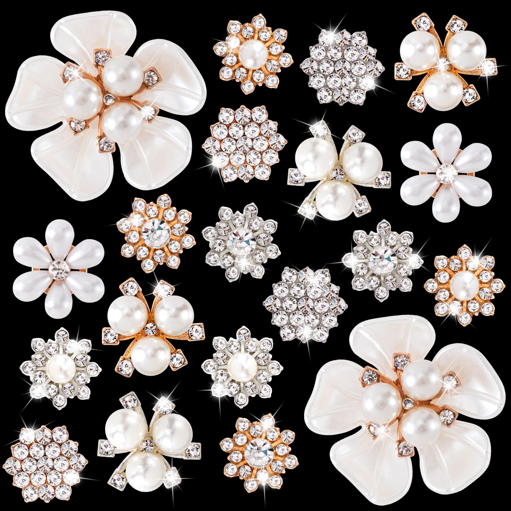 Photo 1 of HINZIC 20 PCS Pearl Flower Buttons Vintage Pearl Brooch for Jewelry Making, Wedding Rhinestone Button Charm Embellishments for Women DIY Clothes Bags Shoes Decoration