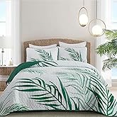 Goodidea Botanical Quilt Set Queen,3 Pieces Green Palms Tree Bedspread Reversible Lightweight Soft Microfiber Bedding Set with 2 Pillowcases for All Season(Queen,96"x90")