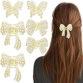 Aswewamt 6 Pcs Gold Pearl Hair Clip Claws, Butterfly Bowknot Rhinestone Fancy Hair Clips, Metal Sparkling Hair Clamps, Hair Styling Accessories for Women Girls