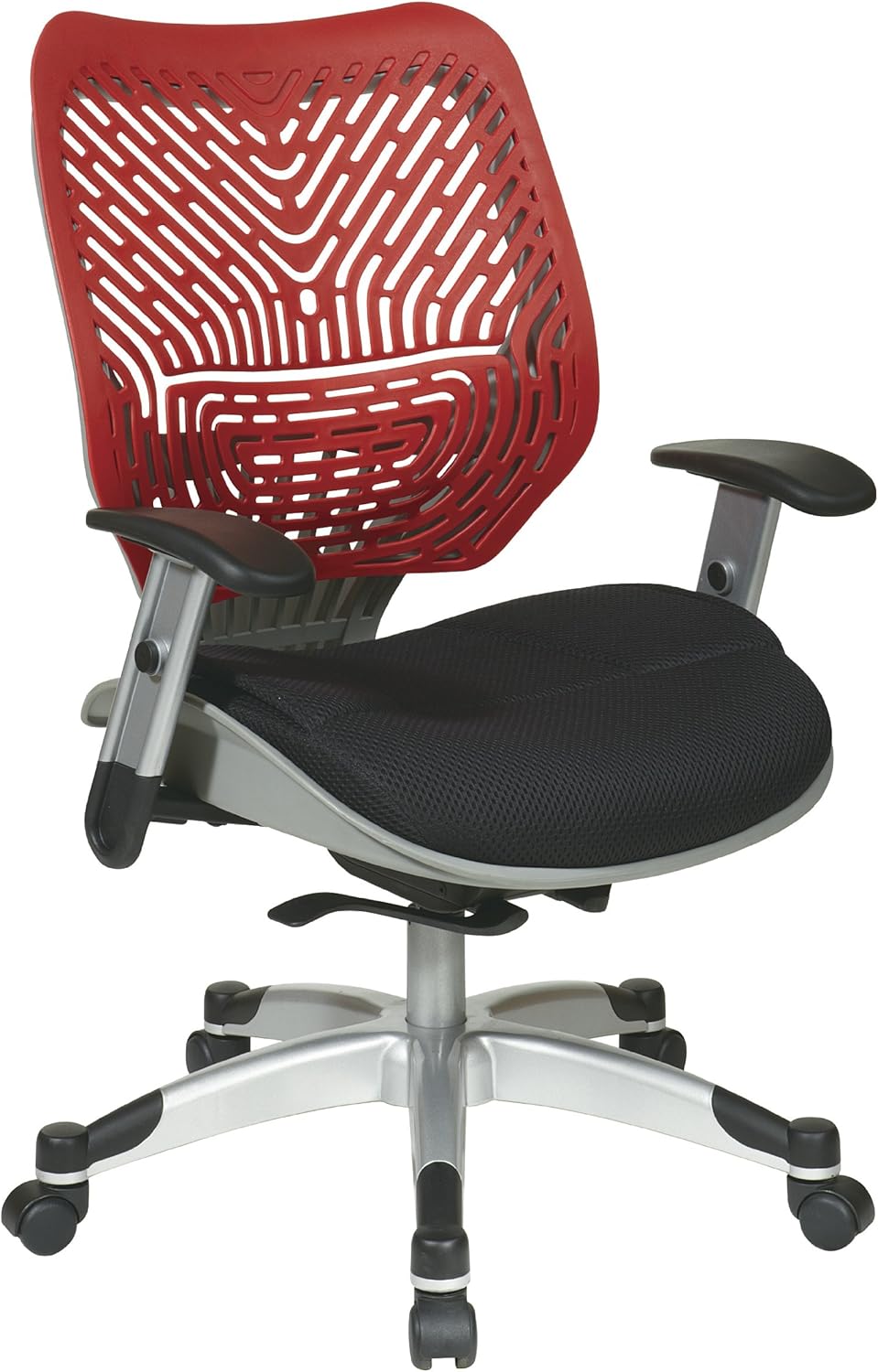 SPACE Seating REVV Self Adjusting SpaceFlex Cosmo Backrest Support and Padded Raven Mesh Seat with Adjustable Arms and Platinum Finish Base Managers Chair