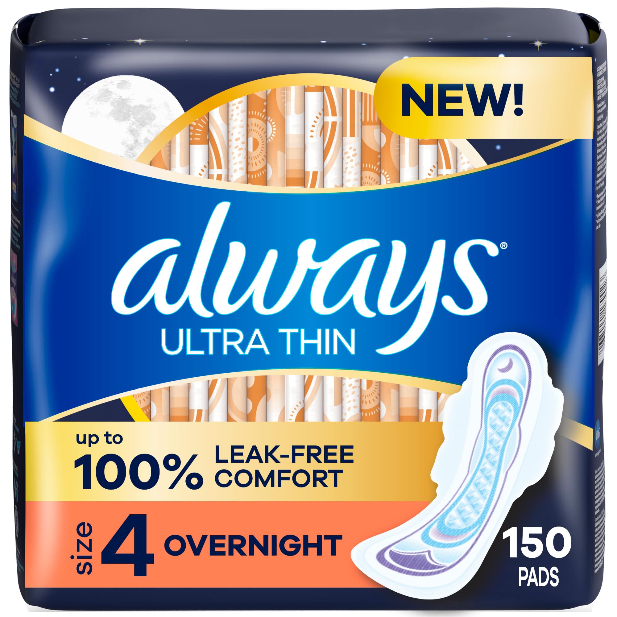 Photo 1 of Always Ultra Thin Overnight Pads, Size 4, Overnight, Unscented, 50 Count x 3 Packs (150 Count total) (Packaging May Vary)
