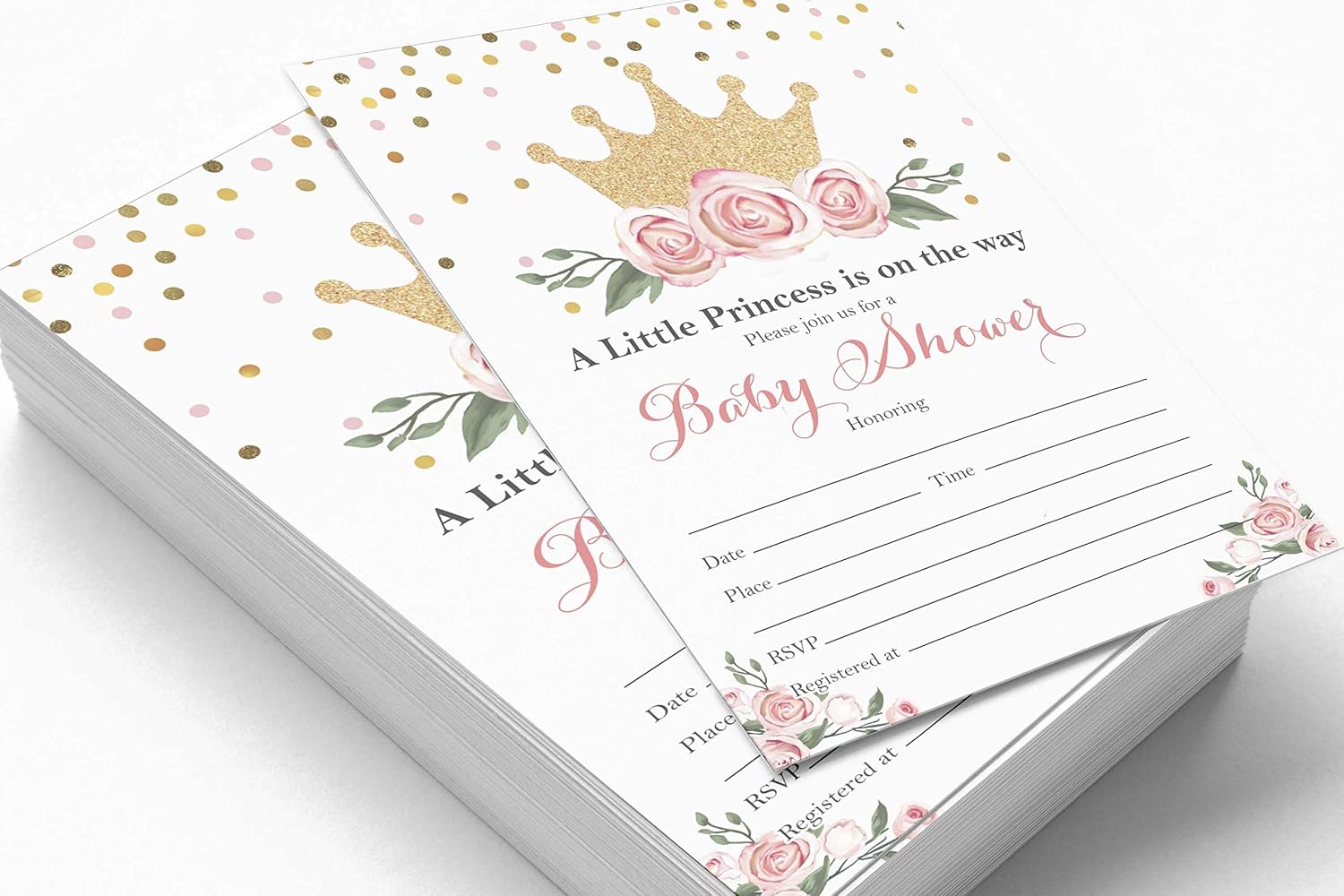 Inkdotpot 30 Gender Reveal Baby Shower Invitation Cards Princess Fill In Blank Invites, Invitation_card, 5 x 7 Inches - Image 3