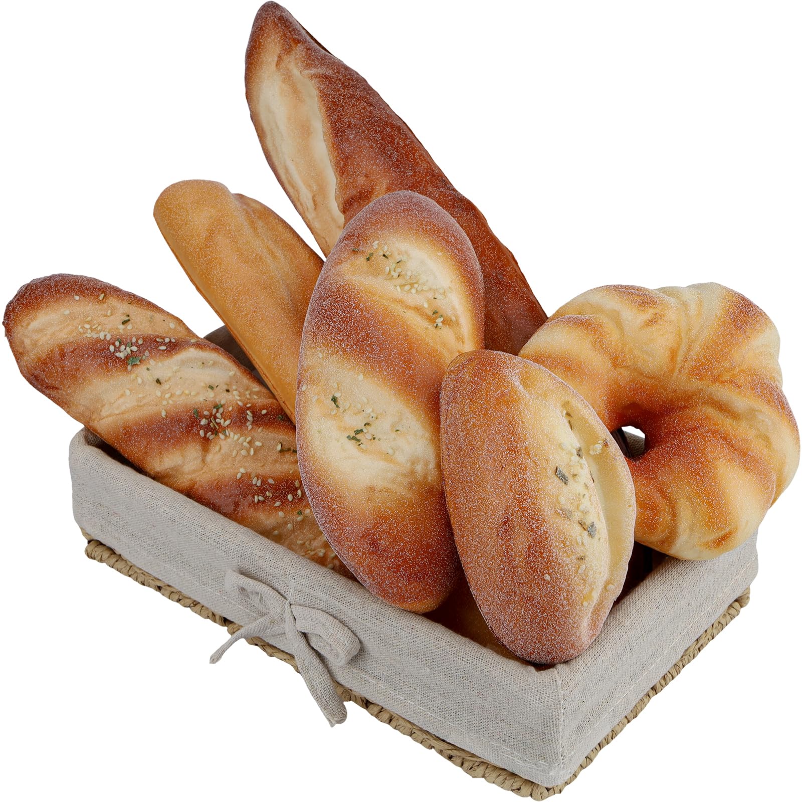 Funzhan 6pcs Artificial Bread Decoration Fake Baguette Decor Realistic Food Display Lifelike Fake Bread Loaf Croissants Rolls for Home Kitchen Cafe Countertop Shelf Bakery Display