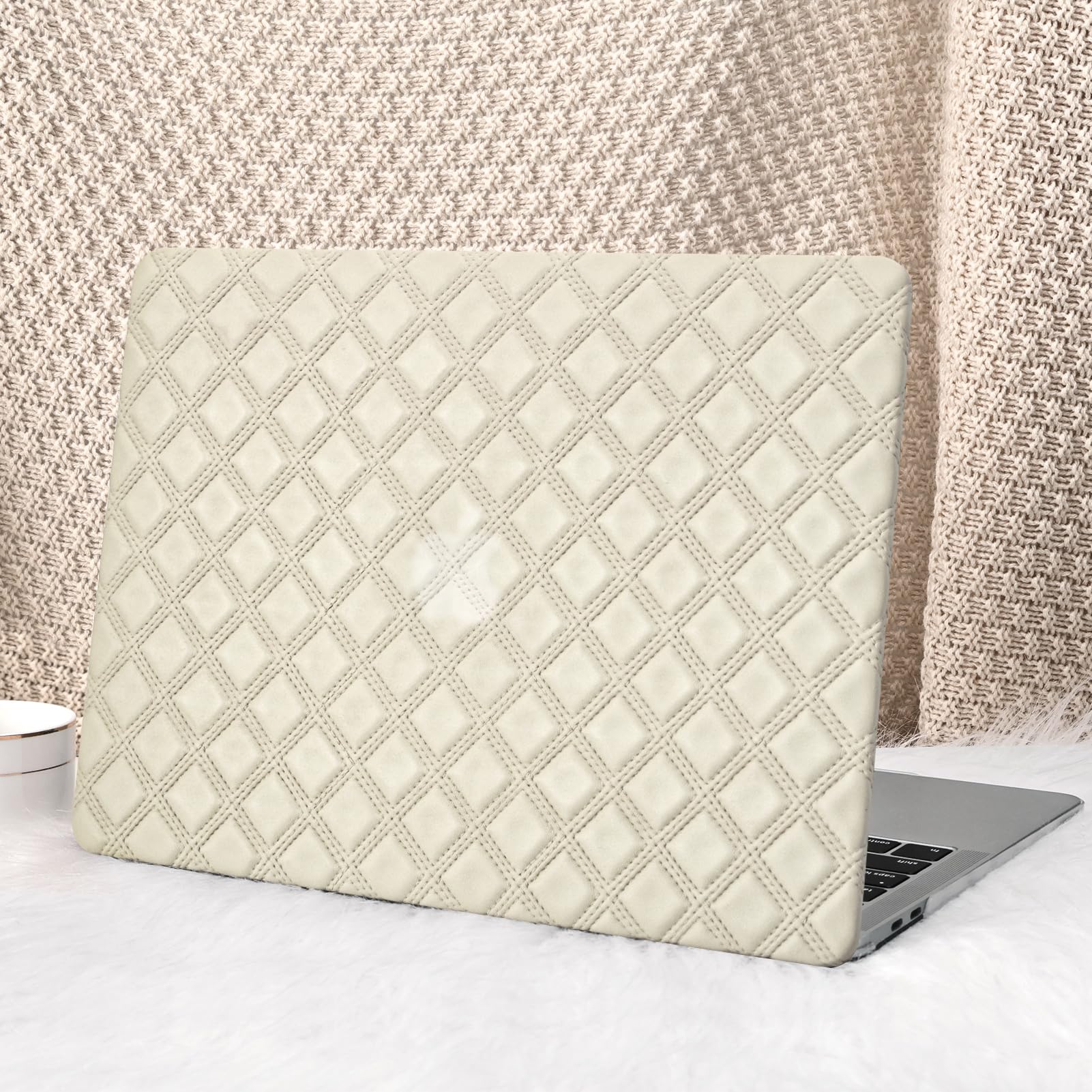 Photo 1 of Ksriylm Compatible with MacBook Air 13 Inch Case2022 2021 2020 2019 2018 Release A1932 A2179 M1 A2337 Touch ID, Cute Heart Quilted Leather Plastic Hard Shell Case?Transparent Keyboard Cover,Beige.