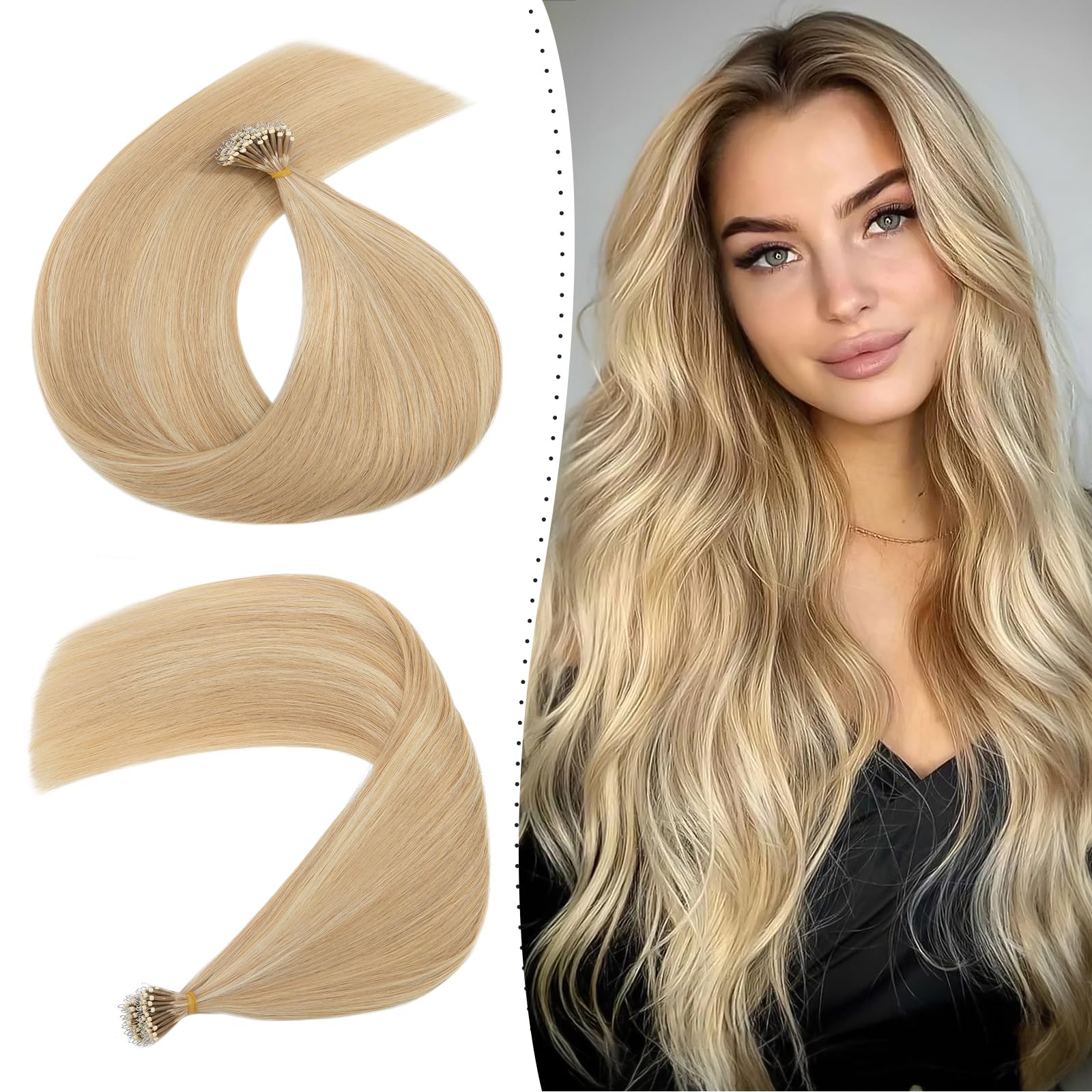 18inch Pre bonded Nano Beads Hair #18P613 Ash Blonde&Bleach Blonde 100% Real Human Straight Nano Ring Hair Extensions 1g/s Remy Hair With Nano Beads Cold Fusion 50 Strands