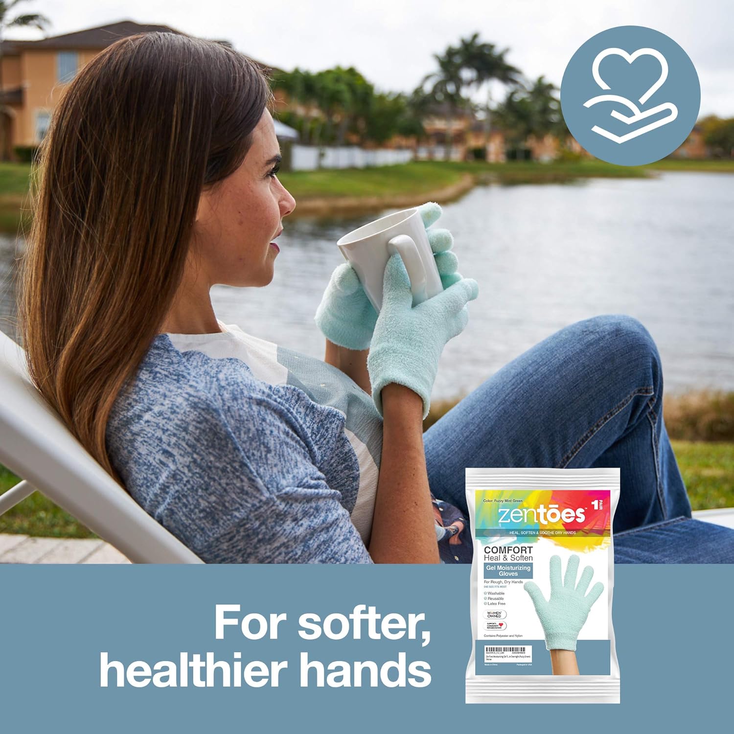 ZenToes Moisturizing Gloves with Gel Lining - Dry Hands Treatment - 1 Pair Hydrating Cracked Hand Healing Gloves - Repair Rough, Chapped Skin Overnight (Fuzzy Mint Green) : Beauty