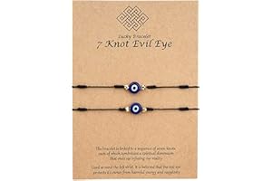Nazr Evil Eye ® 7 Knot Bracelet with Hand Painted Evil Eye on a Hand Woven Adjustable Bracelet String Amulet for Women Men Little Boys & Girls (Black)