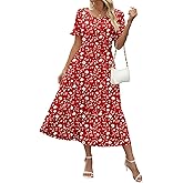 Zeagoo Womens Summer Dresses 2026 Casual Midi Dress Flowy Sundress Ruffle Short Sleeve Tiered Dresses A Line Boho Dress