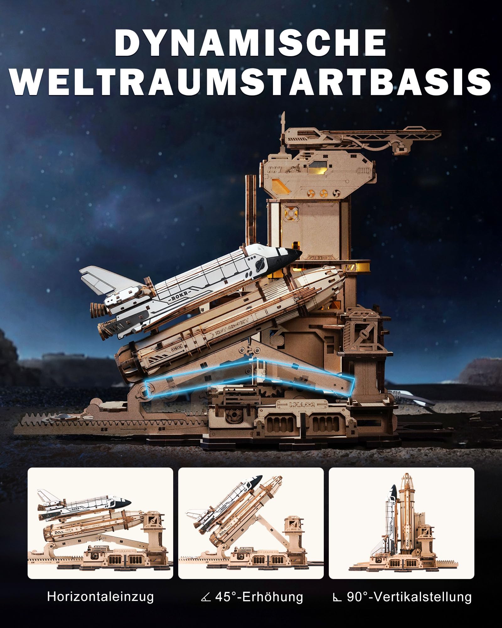 ROKR 3D Puzzle Holz Raumfähre, 3D Holzpuzzle Erwachsene Holzmodelle Bausätze, Geschenke für Weltraum-Enthusiasten, Space Shuttle, LKA02 2