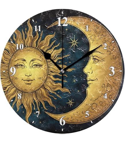 Amazon.com: Timethink 12'' Golden Crescent Moon and Sun Wall Clock
