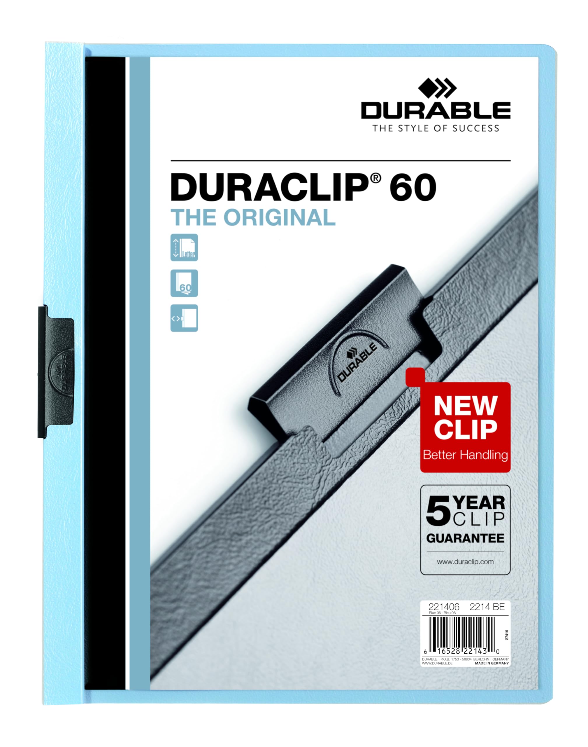 Durable Report Cover with DURACLIP, Letter-Size, Holds Up to 60 Pages, Clear Cover/Light Blue, 25 per Box (221406BX)