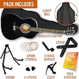 3rd Avenue Full Size Acoustic Guitar Pack Beginners 6 Months Lessons Black view 3