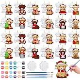 Suzile 24 Pcs Christmas Highland Cow Ceramic to Paint Ornaments for Tree Hanging Unpainted DIY Ceramic Painting Kit Ready to Paint Ceramics Crafts