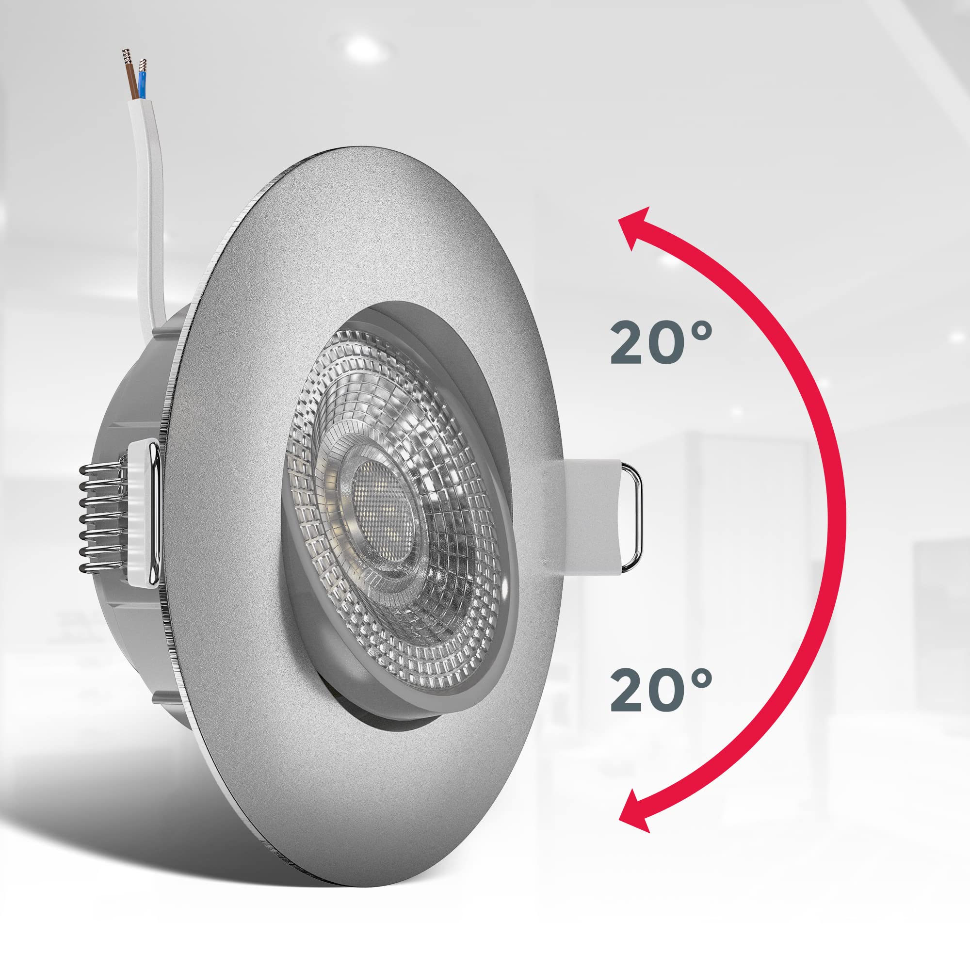 B.K.Licht - 6er Set LED Einbaustrahler 230V schwenkbar, flach, warmweiß, LED Spot, Deckenspots, Spots, Einbauleuchten, Einbauspots, Deckenstrahler, 68mm Lochmass, 90x24 mm, Matt-Nickel 6