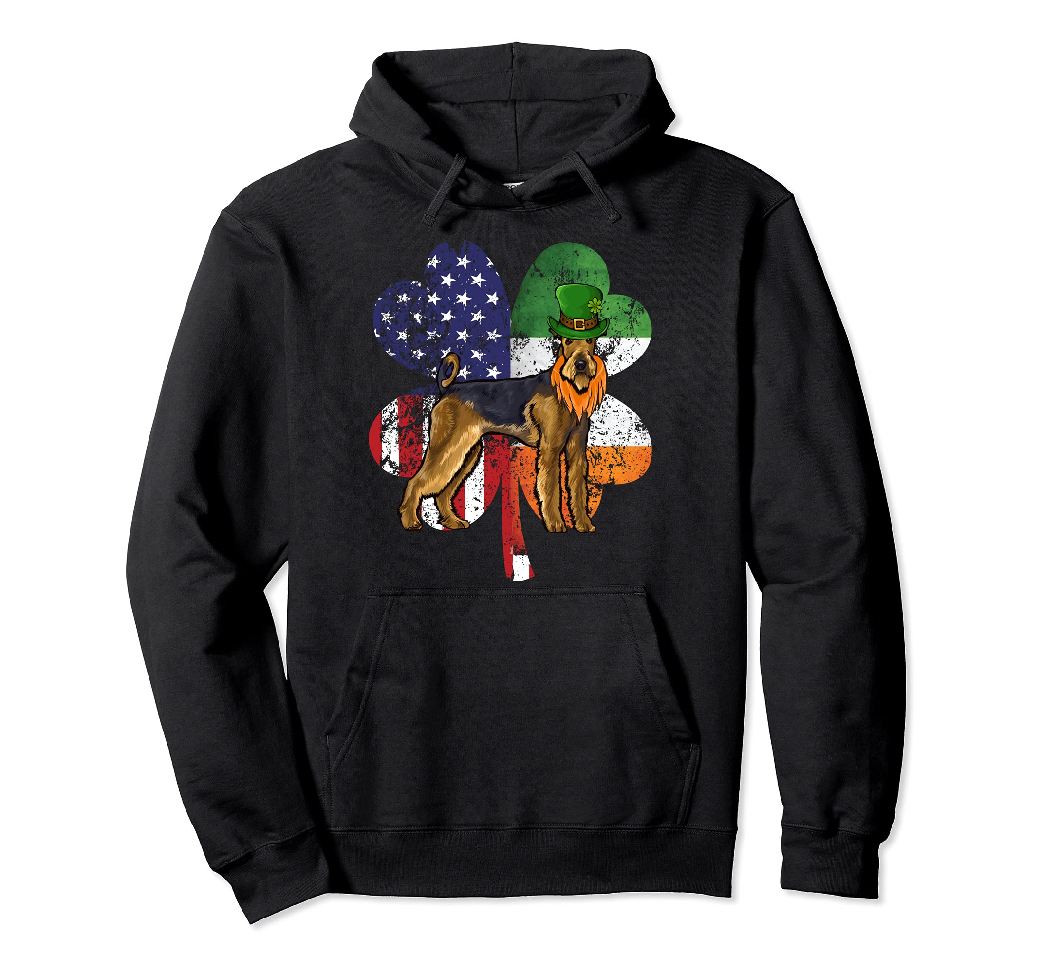 St Patricks Day Irish American Flag Airedale Terrier Dog Pullover Hoodie