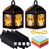 Chivertion 24 Sets Day of the Dead Paper Lantern Crafts Kits Skull | DIY Your Own, Colorful and Black, Funny Tissue Lanterns Hanging for Window Home Party Decoration, Gifts Art Activities