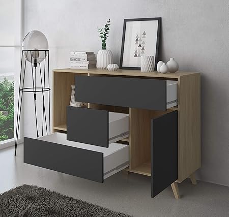 Comfort Buffet De Salle à Manger Meubles Auxiliaire Wind 1 Porte 3 Tiroirs Structure De Couleur Puccini Porte Et Tiroirs De Couleur Gris