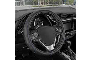 Motor Trend SW-761-BL-M__AM GripDrive Synthetic Leather Auto Car Steering Wheel Cover Black w/ Blue Accent Stitching Comfort Grip - Standard 15 inch