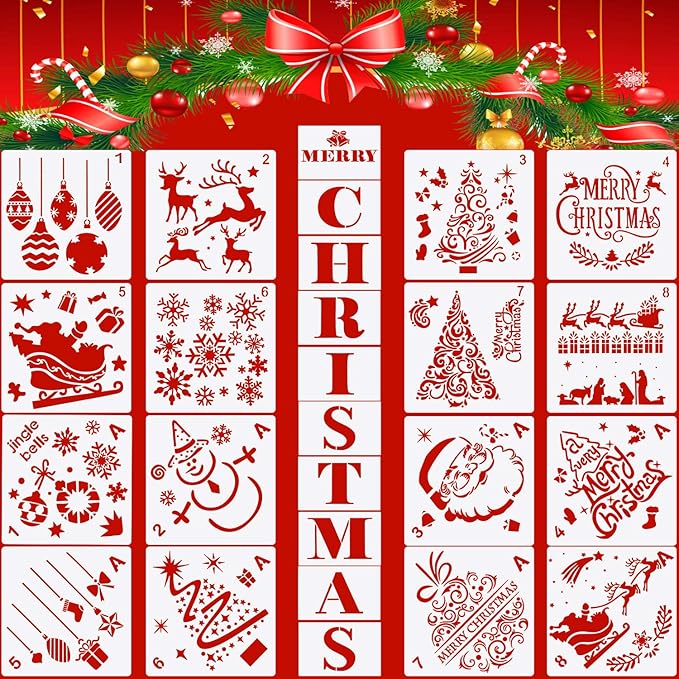 Download Amazon Com 26 Pieces Christmas Stencils Templates Christmas Letters Xmas Trees Santa Reindeer Painting Stencils Reusable Plastic Craft Templates For Diy Christmas Decoration PSD Mockup Templates