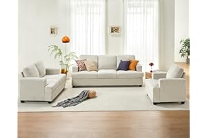 VanAcc Sofa, Mordern Living Room Set with Extra Deep Seats, Comfy Sofa- Sofa Couch for Living Room Apartment Lounge, Beige Chenille