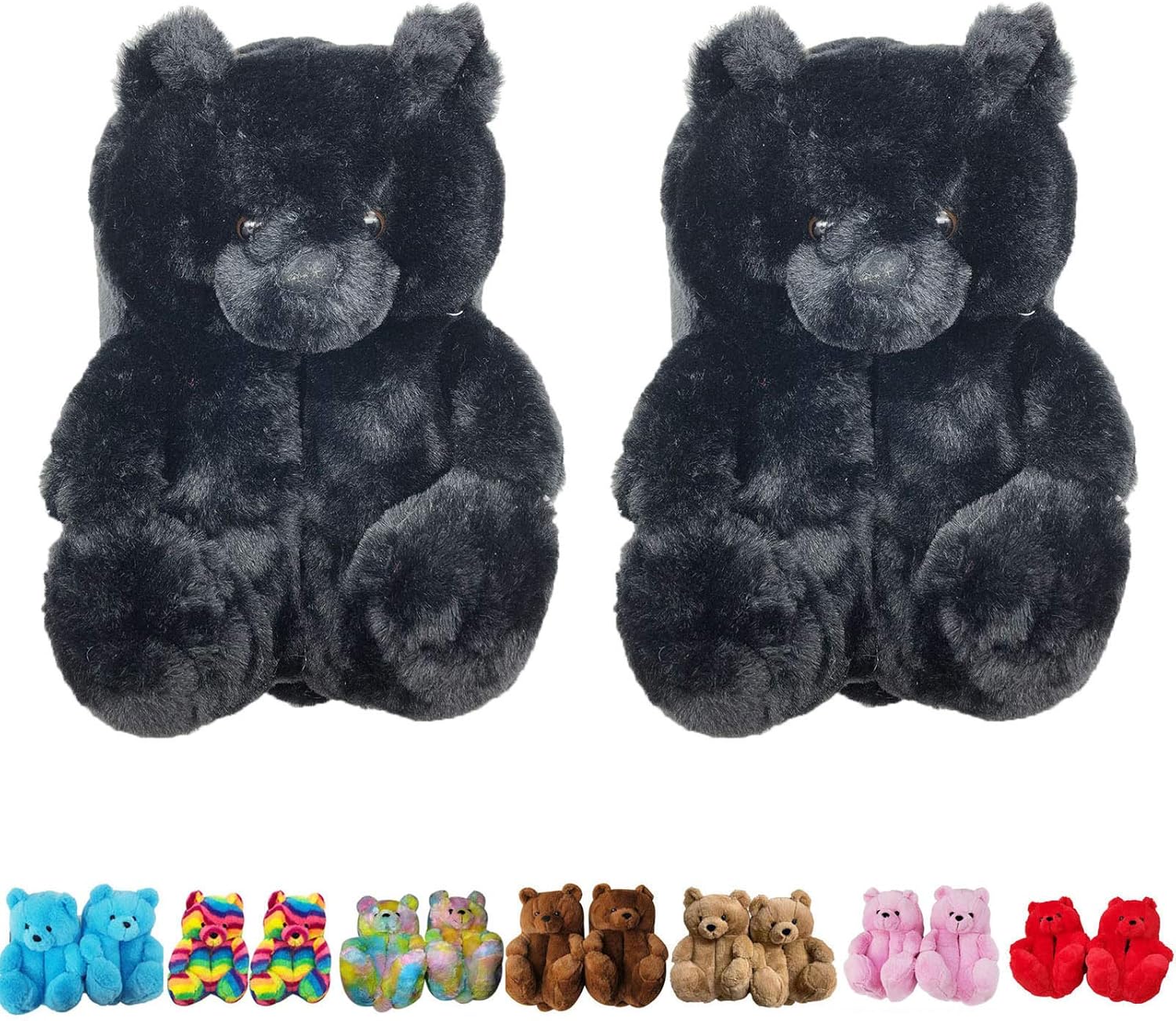 Teddy Bear Slippers Women Plush Cute Animal Slippers Winter Warm Home Indoor Slippers (Black