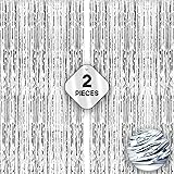 XtraLarge 6.4x10 Feet Silver Fringe Backdrop - Big 2 Pieces Silver Streamer Backdrop | Silver Fringe Curtains Silver Party De