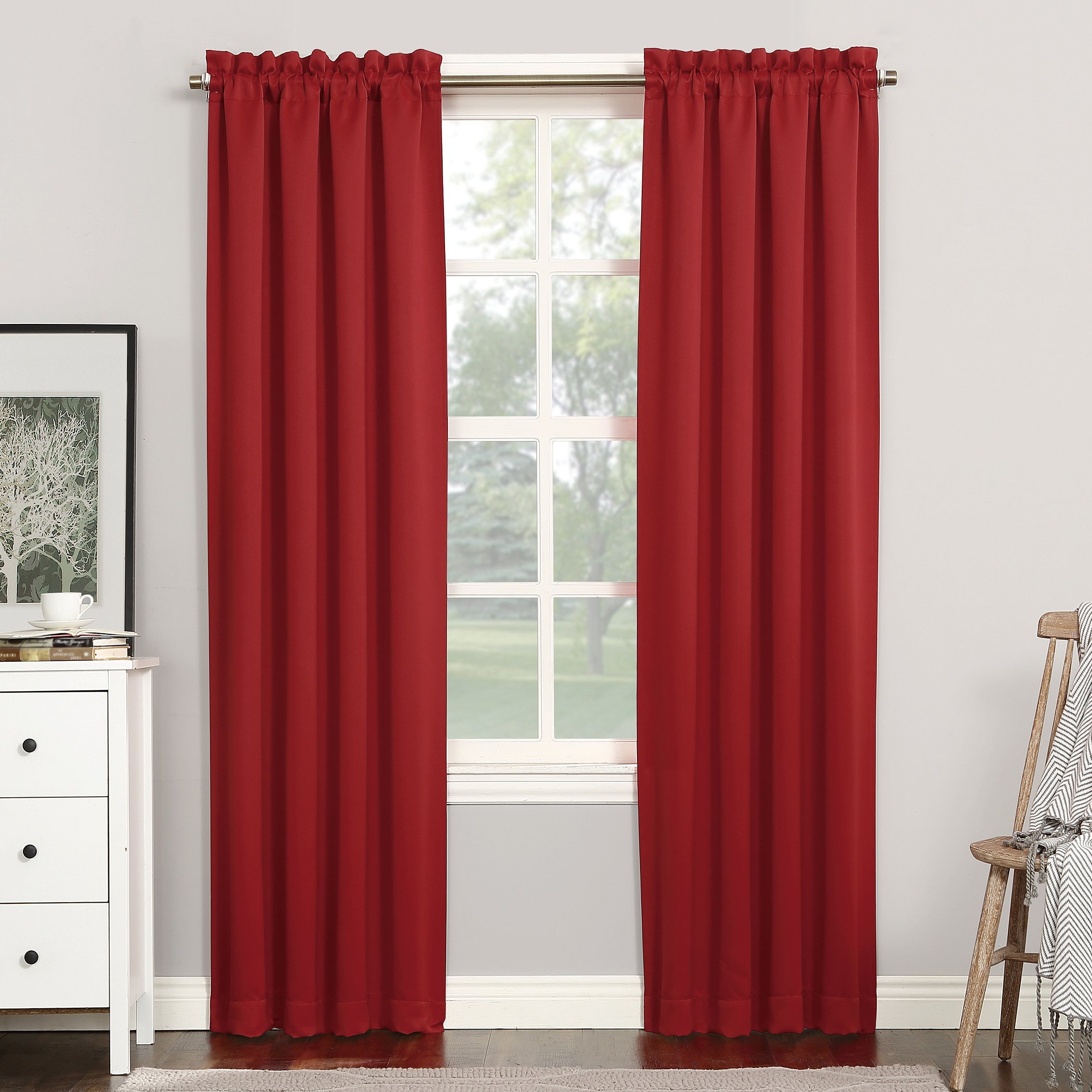 Sun Zero Easton Energy Saving Blackout Rod Pocket Curtain Panel, 40" x 95", Red
