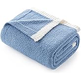 Snuggle Sac Ultra Soft Throw Blanket for Couch Bed Sofa 50x60 inches, Reversible Blue Blanket Microfiber Fluffy Fuzzy Cozy Knit Throws for Women Mothers Birthday Gifts
