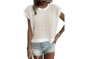 EVALESS Womens Cap Sleeve Sweater Vest 2026 Trendy Crewneck Short Sleeve Sweaters for Women Fashion Casual Knit Tops