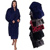 Ross Michaels Mens Robe Hooded Wrap Style - Mid Length Plush Fleece Bathrobe (Navy, Small/Medium)